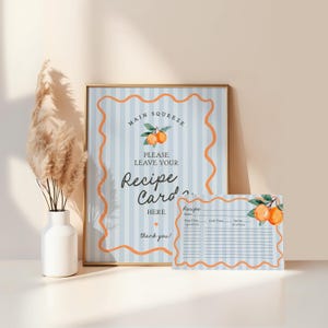 Modelo de cartão de receita Blue Cutie para chá de panela, Brunch de noiva Main Squeeze para chá de panela de verão, Festa de noivado retrô de verão WP1052