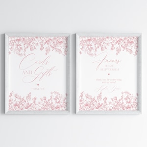 Roze chinoiserie-kaarten en cadeaus en gunsten bord afdrukbare sjabloon, roze toile babyshower voor lente, elegante bruids douche verjaardag WP1010