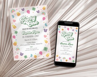 Lucky Shamrock St Patricks 1st Birthday Invitation Printable Template, instant download March Lucky One 1st birthday for Girl Irish, WP3052