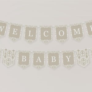 Modèle imprimable beige de bannière de baby shower Talavera, carrelage espagnol neutre en matière de genre