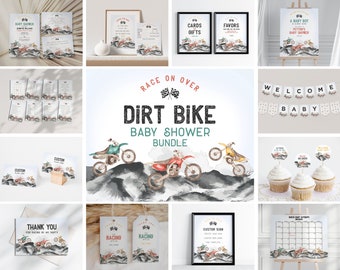 Dirt Bike Baby Shower Bundle Printable Template, Race on over baby shower for boy, motor bike racing theme for motor bike Off-road shower