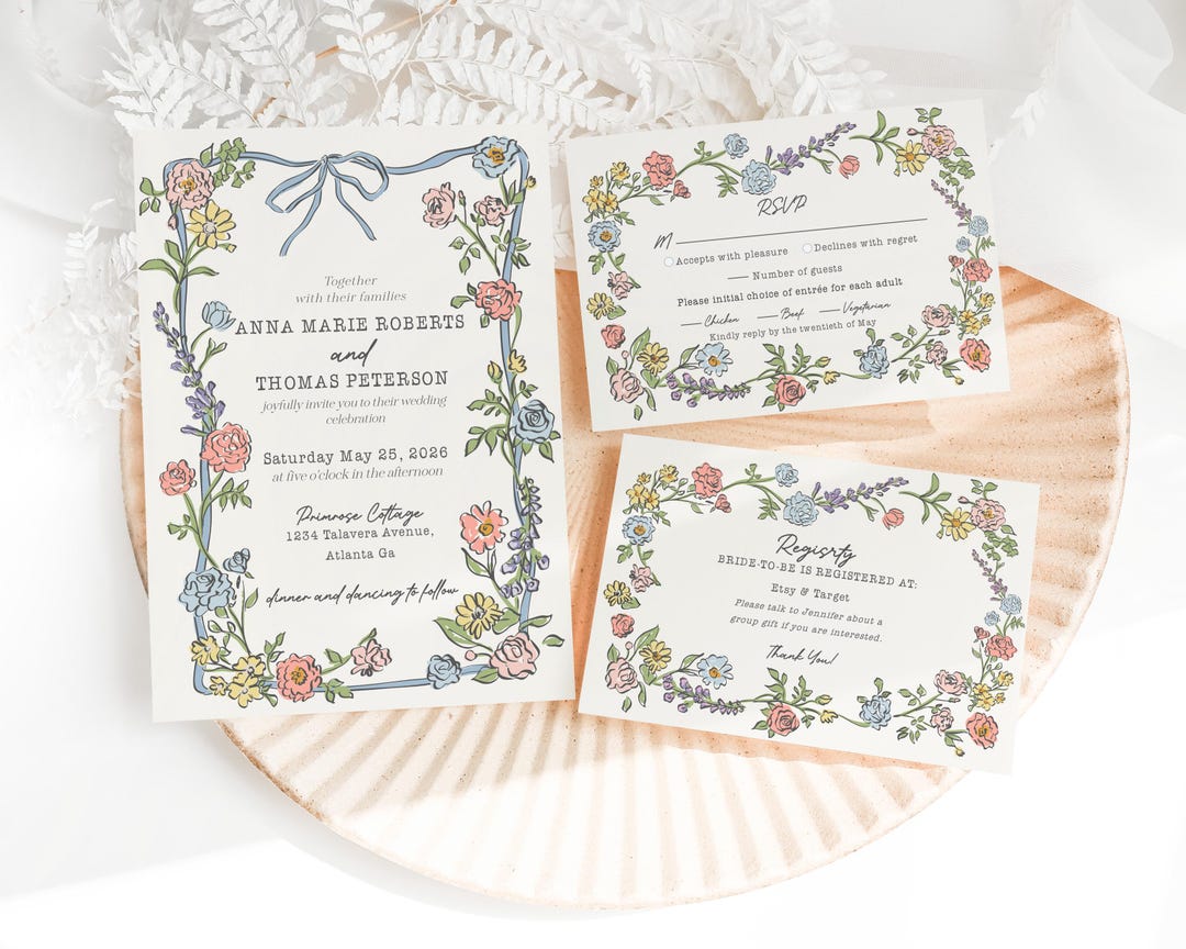Spring Garden Party Wedding Invitation Template, Pastel Floral Love is ...
