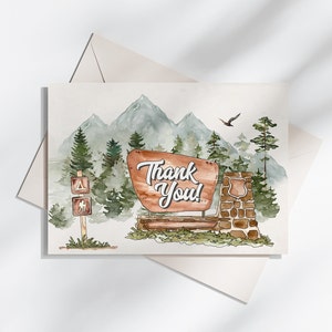 National Park Thank You Card Printable Template, woodland baby shower, summer outdoor camping birthday party for boy, adventure awaits