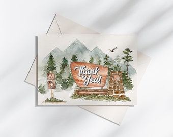 National Park Thank You Card Printable Template, woodland baby shower, summer outdoor camping birthday party for boy, adventure awaits