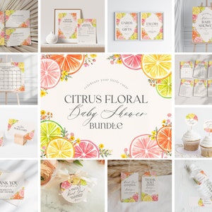 Pacchetto stampabile per baby shower floreale agli agrumi, Little Cutie Baby Sprinkle per baby shower estivo, decorazioni per baby shower Florida gender neutral