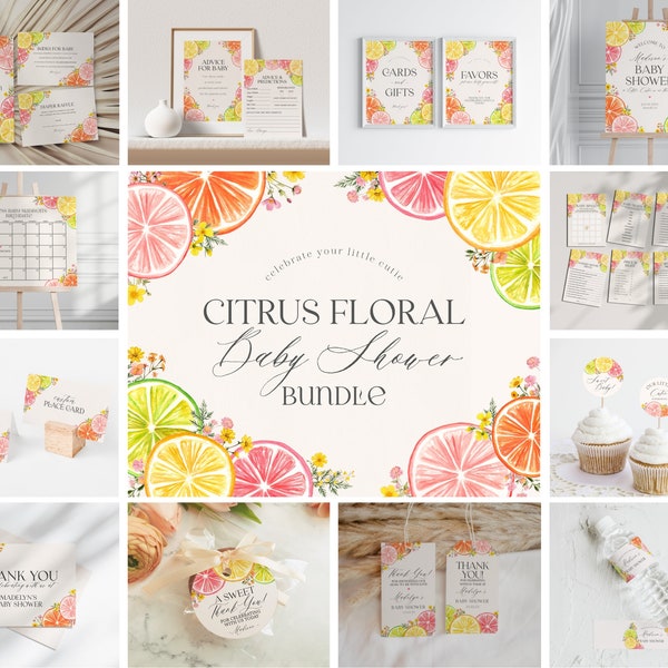 Citrus Floral Baby Shower Printable Bundle, Little Cutie Baby Sprinkle for Summer Baby Shower, Gender Neutral Florida Baby Shower, WP3010