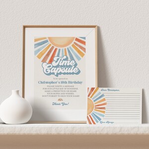 Plantilla imprimible de cápsula del tiempo Here Comes The Son, decoración con chispas de sol para baby shower de niño, decoración para fiesta Little Ray of Sonshine