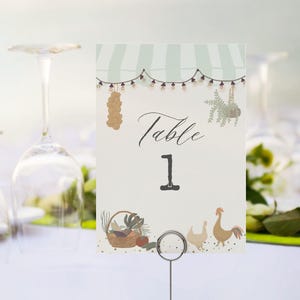 Green Farmers Market tafelnummer kaartensjabloon, lokaal geteelde babyshower, vers van de markt vrijgezellenfeest, boerderij verse verjaardag WP1043