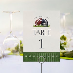 Voetbal banket tafelnummer afdrukbare sjabloon, Little All-Star thema verjaardagsfeestje voor jongen, kleine debutant babyshower touchdown party