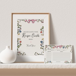 Wunderliche Blumen Rezept Karte druckbare Vorlage Brautparty, handgezeichnete Brautbrunch, Retro französische Gartenparty illustriert Gekritzel WS1026