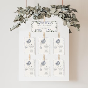Blauwe bloemenmarkt zitplaatsen kaartsjabloon, markt bruids douche, wilde bloemen verjaardagsfeestje, baby in bloei babyshower coquette WP1045