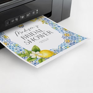 Amalfi Coast Bridal Shower Welcome Sign Printable Template, Lemon Citrus Mediterranean decor with blue tiles, Coastal Italian theme, WP3016 image 6