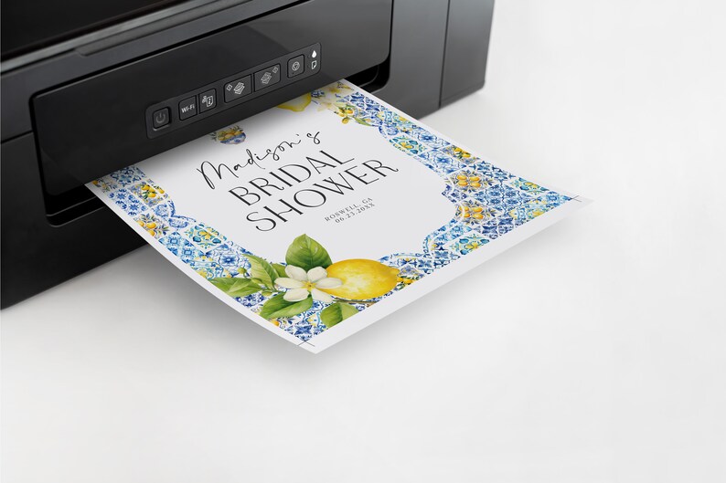 Amalfi Coast Bridal Shower Welcome Sign Printable Template, Lemon Citrus Mediterranean decor with blue tiles, Coastal Italian theme, WP3016 image 6
