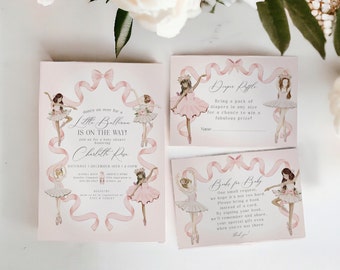 Little Ballerina Baby Shower Invitation Bundle Instant Download, Dance and Twirl Tutu Excited Ballet Baby Shower for Girl, Pink Ballerina