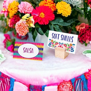 Fiesta Place Cards Printable Template, easy to edit Fiesta Birthday Engagement Shower, wedding shower, INSTANT DOWNLOAD buffet placecards