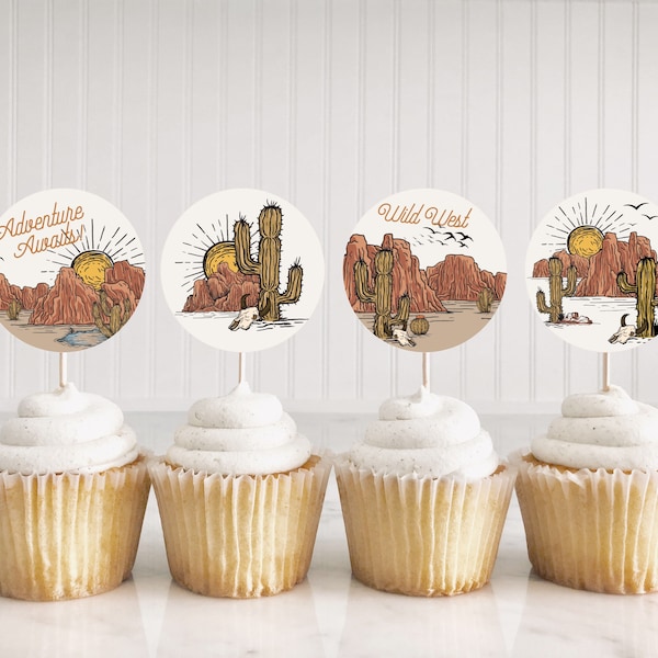 Wild West Cupcake Toppers Printable Template, western rodeo birthday party for boy, texas theme cupcake toppers for little cowboy, buckaroo