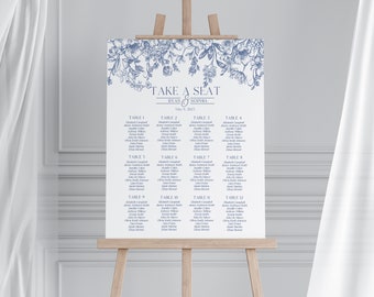 Blue Chinoiserie Wedding Seating Chart Printable Template, Something Blue Before I Do Blue Chinoiserie Spring Bridal Shower, Toile Decor