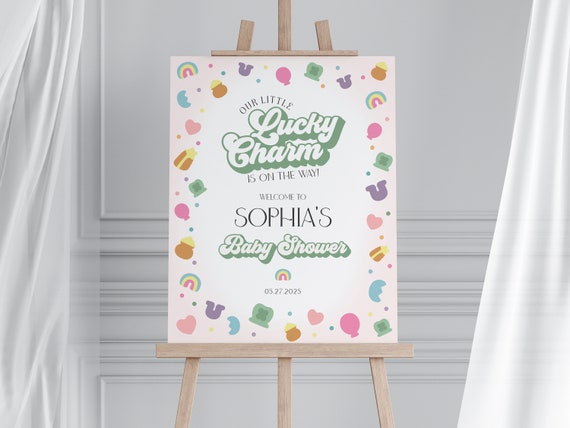 Lucky Shamrock St Patricks Baby Shower Welcome Sign Template, instant download March baby shower for girl, Irish Baby Shower