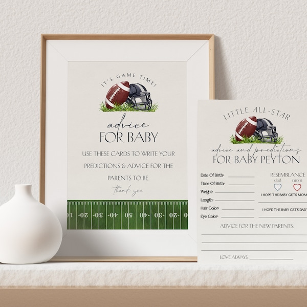 Football Advice for Baby Cards Printable Template, Little All-Star Theme Shower for Boy, Little Rookie Sprinkle for Touchdown Co-Ed Shower