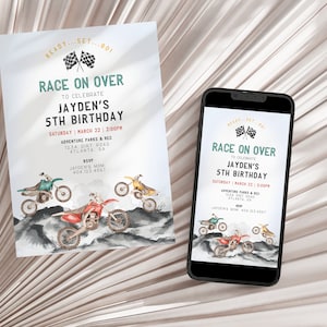 Dirt Bike Birthday Invitation Any Age Printable Template, Little racer birthday party for boy, motor bike racing theme off-road bday decor