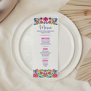 Fiesta Printable Template Menu, birthday party decor for graduation party, fiesta shower decor, INSTANT DOWNLOAD Printable