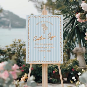 Blau Palm Springs Schild Vorlage, Vintage Palme Strand Cabana Geburtstag Pool Party, Tropisches Pastell Bachelorette Thema WS1048