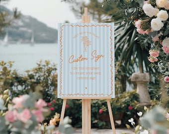 Blau Palm Springs Schild Vorlage, Vintage Palme Strand Cabana Geburtstag Pool Party, Tropisches Pastell Bachelorette Thema WS1048