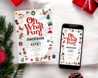 Åh, vad kul det är att vara en, första födelsedagsinbjudningsmall, direktnedladdning jul vinter 1-årsdag könsneutral, WP3040