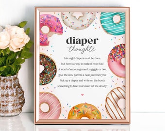 Donut Sprinkles Baby Shower Diaper Thoughts Sign Printable, Donuts and Diapers Baby Sprinkle for Girl, Sweet Celebration Sprinkled with Love