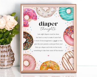 Donut saupoudre le signe des pensées de couches pour baby shower imprimable, donuts et couches à saupoudrer pour fille, célébration douce saupoudrée d&#39;amour