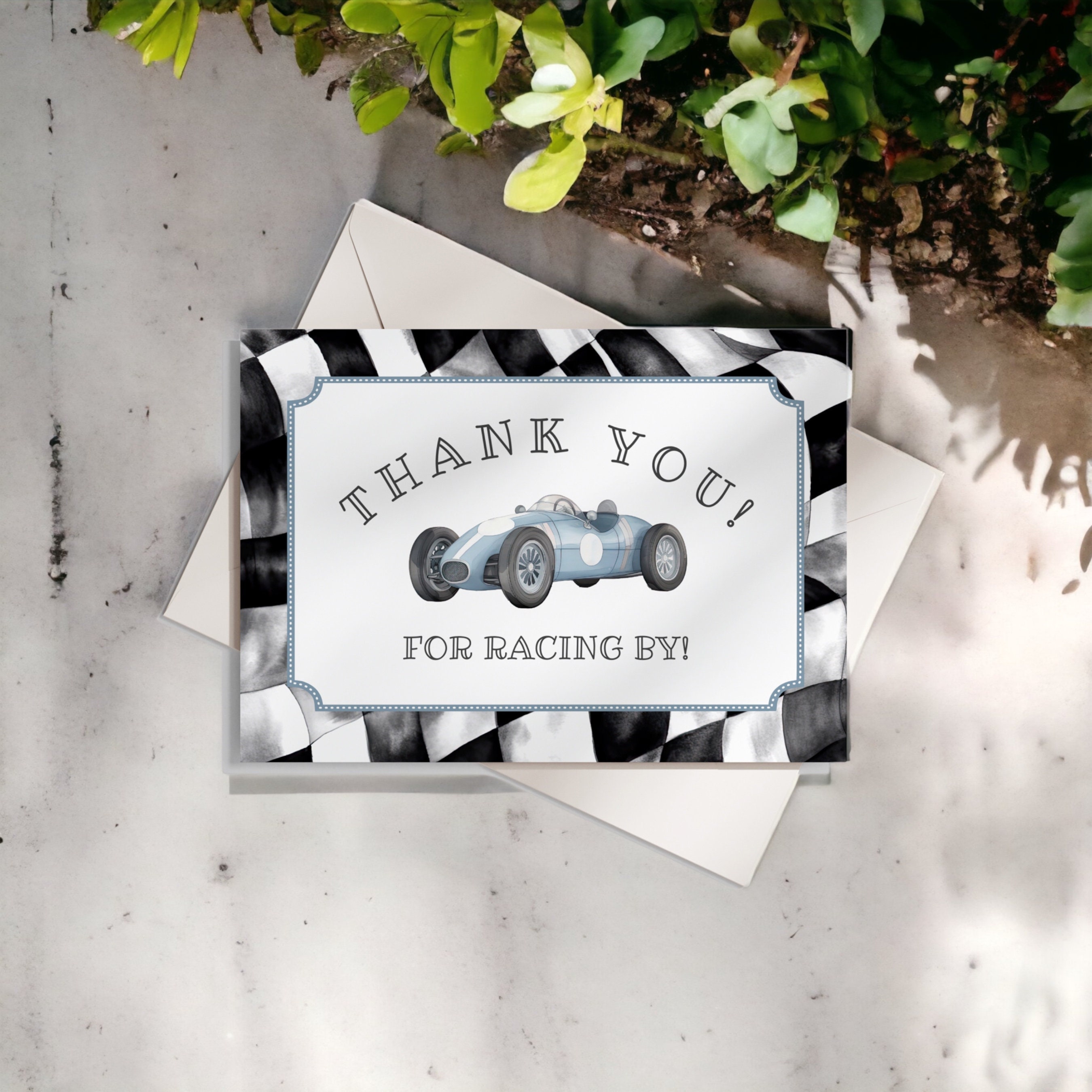 Thank You Racers Blue Race Car Thank You Card Printable, Instant Download Birthday or ...