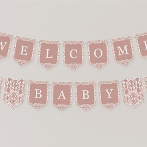Modèle imprimable bannière rose Talavera baby shower, carrelage espagnol Fiesta Girl baby shower mexicain, rose Cielito Lindo saupoudrer bébé WP1017