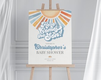 Here Comes The Son Baby Shower Welcome Sign Printable Template, Sunshine Baby Sprinkle Decor for Boy Baby Shower, Little Ray of, WP3008