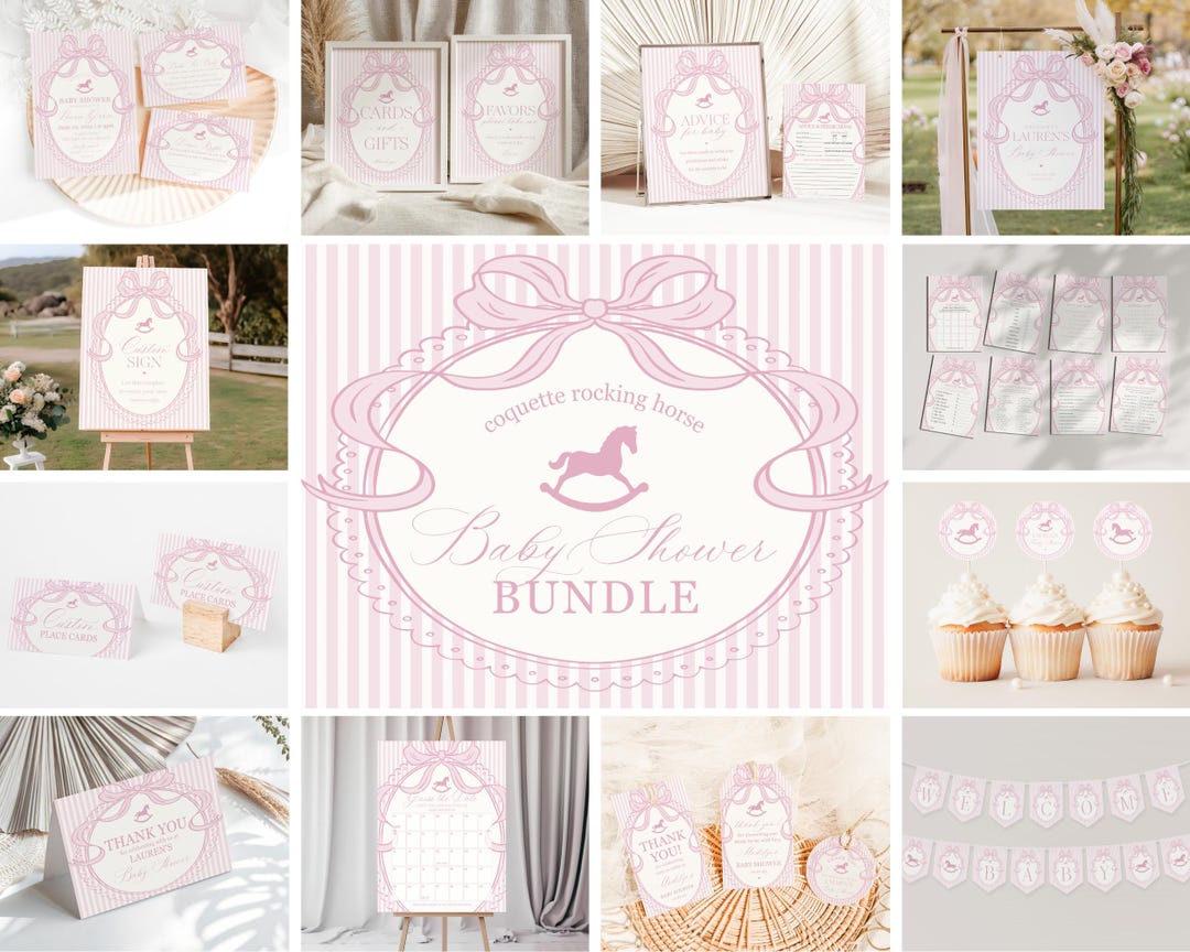 Pink Coquette Bow Rocking Horse Baby Shower Bundle Printable Template ...