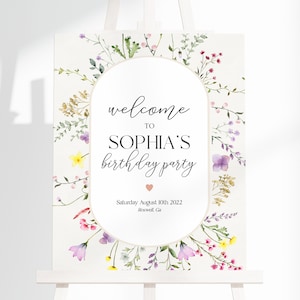 Delicate Wildflower Birthday Party Welcome Sign Template, Floral 60th birthday Welcome Sign, 40th 50th 70th 80th birthday decor