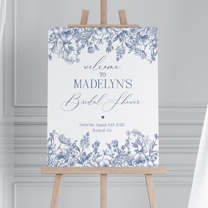 Blue Chinoiserie Bridal Shower Welcome Sign Printable Template, Something Blue Before I Do, Spring Bridal Brunch Toile Decor French WP1030