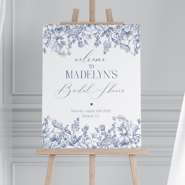 Blue Chinoiserie Bridal Shower Welcome Sign Printable Template, Something Blue Before I Do, Spring Bridal Shower Toile Decor French Shower