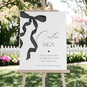 Black Bow Custom Sign Printable Party Decor for Bridal Shower, preppy coquette bow theme baby shower for fancy wedding WP1003