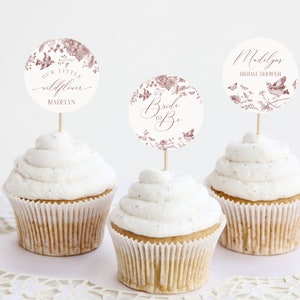 Modello stampabile per decorazioni per cupcake per la festa nuziale in Toile De Jouy autunnale, festa nuziale in stile chinoiserie bordeaux per matrimonio a settembre e ottobre WP1032