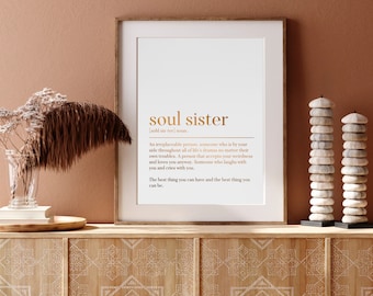 Framed Soul Sister Dictionary Definition Gold Foil Print, Soul Sista Print, Best Friend Sisters Gift For BFF,  Unbiological sister gift