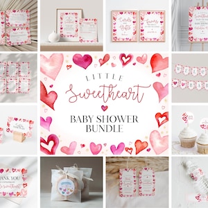 A Little Sweetheart Baby Shower Bundle Printable, instant download February baby shower for girl, Valentine baby shower for winter party