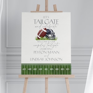 Fußball Paare Dusche Willkommen Zeichen Vorlage zum Ausdrucken, Tailgate und Feiern Coed Brautdusche, Countdown zum Kickoff Verlobung Tailgate