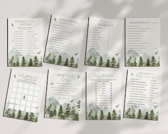 Forest woodland baby shower games bundle, let the adventure begin games template, baby shower party game ice breakers wilderness WP1028