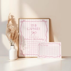 Modèle capsule rose coquette avec noeud, 1er anniversaire rose pastel sur le thème du grand millénaire avec des noeuds fantaisistes dessinés à la main WP1060