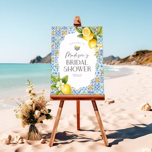 Amalfi Coast Bridal Shower Welcome Sign Printable Template, Lemon Citrus Mediterranean decor with blue tiles, Coastal Italian theme, WP3016 image 4