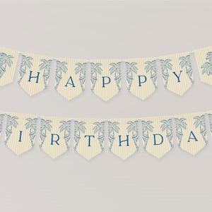 Gelbe Palm Springs Geburtstagsbanner Vorlage, Vintage Palme Strand Cabana Geburtstag Pool Party, Retro Tropisches Pastell Party Dekor WS1049