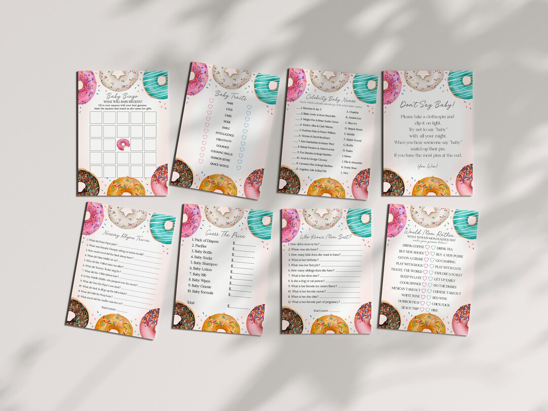 Donut Sprinkles Baby Shower Games Bundle Printable, Sprinkled Donuts ...