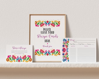 fiesta bridal shower recipe card bundle, fiesta couples shower decor, recipe for the bride template,