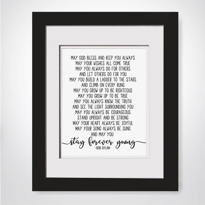 Bob Dylan Lyric Stay Forever Young Framed Song Lyrics Wedding Lyrics Framed Poem For Godson Baptism Gift Godson Gift From Aunt Nursery Decor