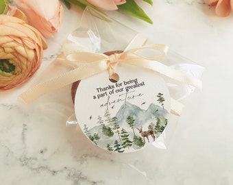 Forest Woodland Favor Tags Printable Template, wanderlust baby shower favors, wilderness tags, Circle tag, winter First birthday WP1028